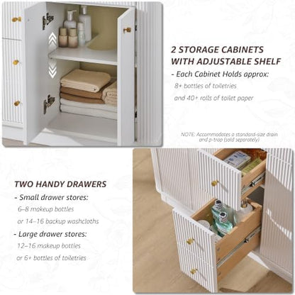 T4TREAM 48" Fluted Bathroom Vanity with Double Sink, Solid White