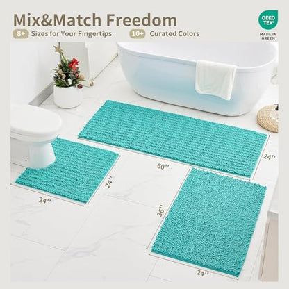 Bathroom Rugs Non Slip Washable, Extra Thick Soft Chenille Absorbent Bath Mat, High Density Barrier Non Slip Backing, Quick Dry Plush Shaggy Floor Carpet for Tub&Shower 24x17, TealBlue