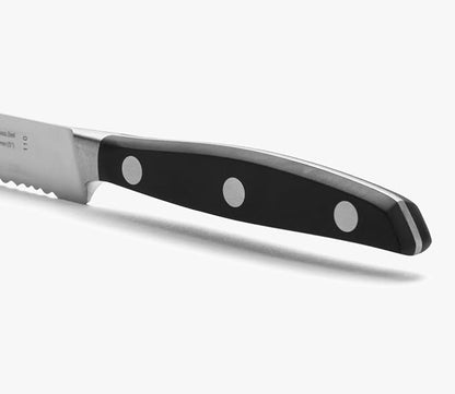 Arcos Forged Tomato Knife Serrated 5 Inch Stainless Steel. Ergonomic Polypropylene POM Handle & Special Silk Blade 130 mm. Series Manhattan. Blue Color. Impress and Amaze with Every Cut