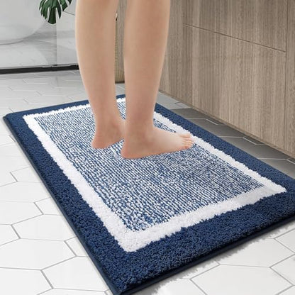 OLANLY Large Bathroom Rugs 40x32, Soft Absorbent Microfiber Bath Rugs, Navy