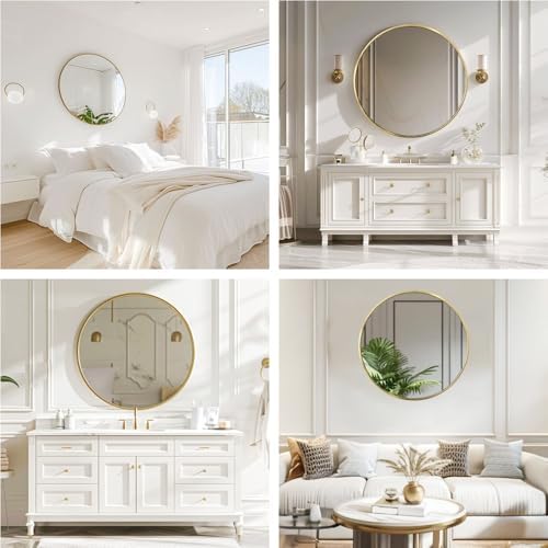 Round Gold Mirror 16 inch, Circle Mirror, Brushed Gold Metal Frame