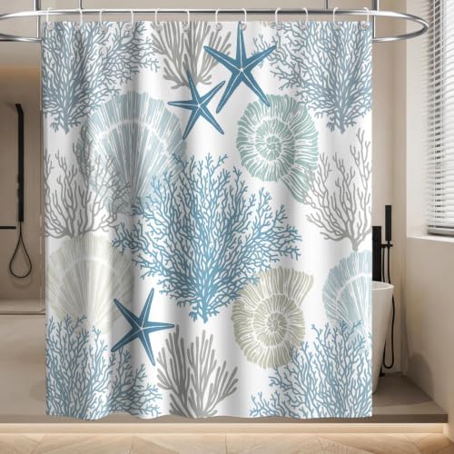 Cute Summer Ocean Shower Curtain Modern Luxury Coastal Seashell Nautical