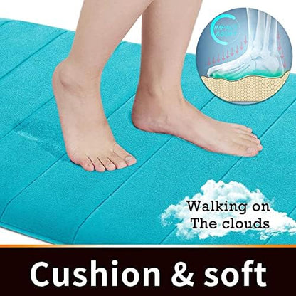 Yimobra Memory Foam Bath Mat, Super Soft Absorbent Bathroom Rug Non Slip, Quick Dry, Machine Washable Floor Carpet for Tub Shower, Home Decor Accessories, 24x17, Lake Blue