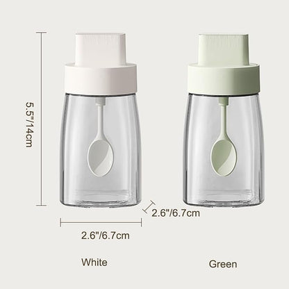 LOYUYU Kitchen Sodium Calcium Glass Spice Jars Seasonning Box Set of 1, Condiment Pots Spice Jars, Retractable Spoon and Lid Combination Design, Airtight Cap 9.7oz White