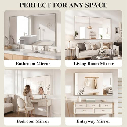 Koonmi Silver Rectangle Wall Mirror, 30x30 Inch Bathroom Mirror, Aluminum Frame Vanity Mirror for Entryway, Living Room, Bedroom Bathroom, Hangs Horizontally or Vertically