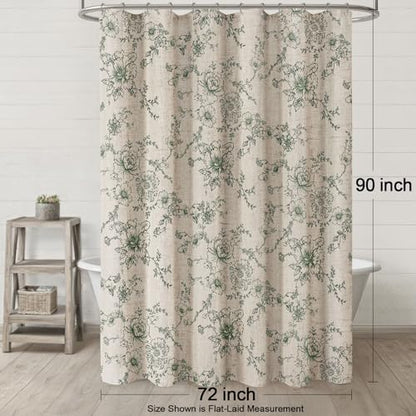 Farmhouse Floral Vintage Shower Curtain for Bathroom, Green and Tan Taupe