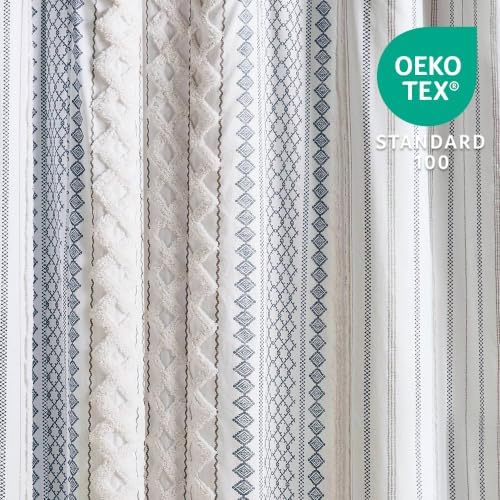 INK+IVY Extra Long Cotton Shower Curtain for Bathroom, White/Navy, 72 x 84