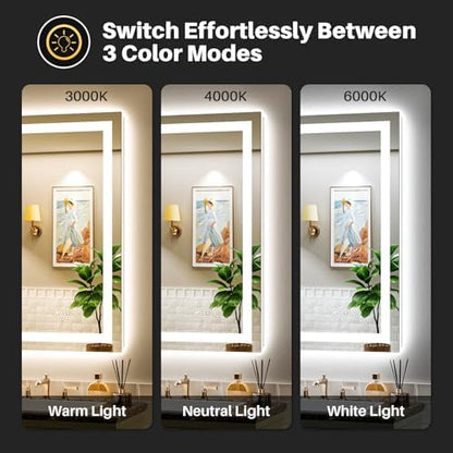 Briivue 48x38 Inch LED Bathroom Mirror with Lights, Backlit & Front Lit