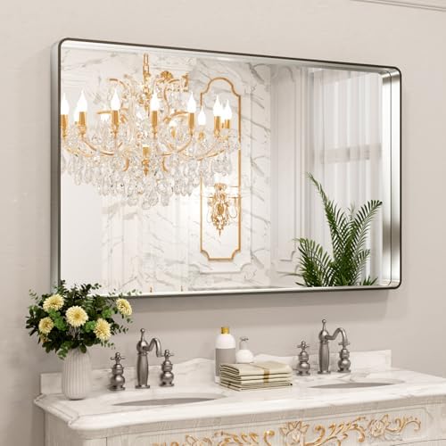 LOAAO 55X36 Inch Brushed Nickel Bathroom Mirror