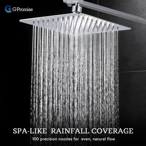 G-Promise All Metal 10" Dual Square Shower Head Combo | Rain Shower Head | Handheld Shower Wand | Adjustable | Smooth 3-Way Diverter | 71" Extra Long Hose - A Bathroom Upgrade (Chrome)