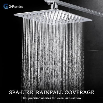 G-Promise All Metal 10" Dual Square Shower Head Combo | Rain Shower Head | Handheld Shower Wand | Adjustable | Smooth 3-Way Diverter | 71" Extra Long Hose - A Bathroom Upgrade (Chrome)