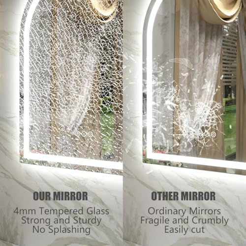 24x32 Inch Arched LED Bathroom Mirror with Lights