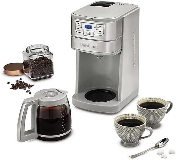 Cuisinart Automatic Grind & Brew 12-Cup Coffee Maker with Blade Grinder, Programmable Coffee Machine Glass Carafe with 1-4 Cup Setting, Brew Pause, Grind-Off Option, DGB-400, Stainless Steel