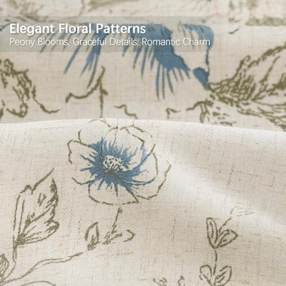 Farmhouse Floral Vintage Shower Curtain for Bathroom, Light Blue and Tan
