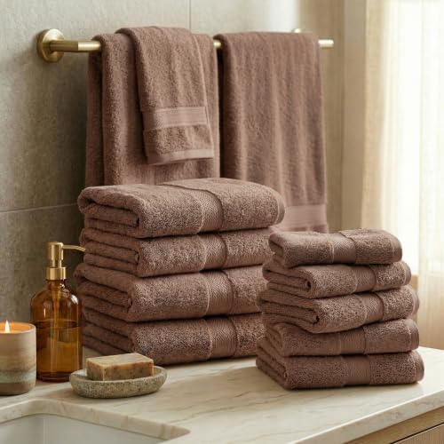 SUPERIOR Egyptian Cotton Ultra Plush & Absorbent, 12 Piece Set, Chocolate