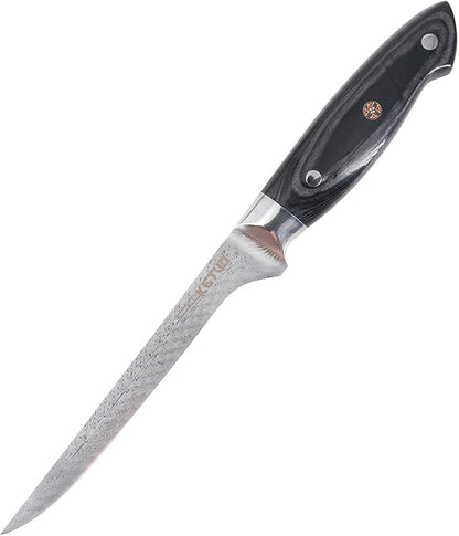 Ketuo Professional Chef Knife Damascus Carbon Steel with Laser Pattern Blade and Black Pakka Wood (7 Inch Boning Knife)