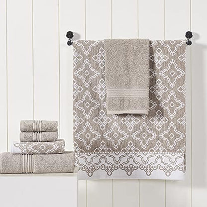 Modern Threads Charlize 6-Piece 100% Cotton Towel Set – Reversible Yarn Dyed Jacquard & Solid – Includes 2 Bath Towels, 2 Hand Towels, 2 Washcloths – Absorbent, Quick Dry, Soft & Durable – Fawn