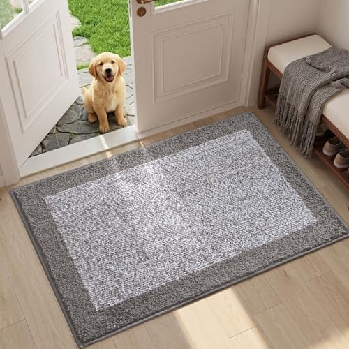 Bathroom Rugs 30x20 Non Slip Washable, Soft Absorbent Bath Mat Light Grey
