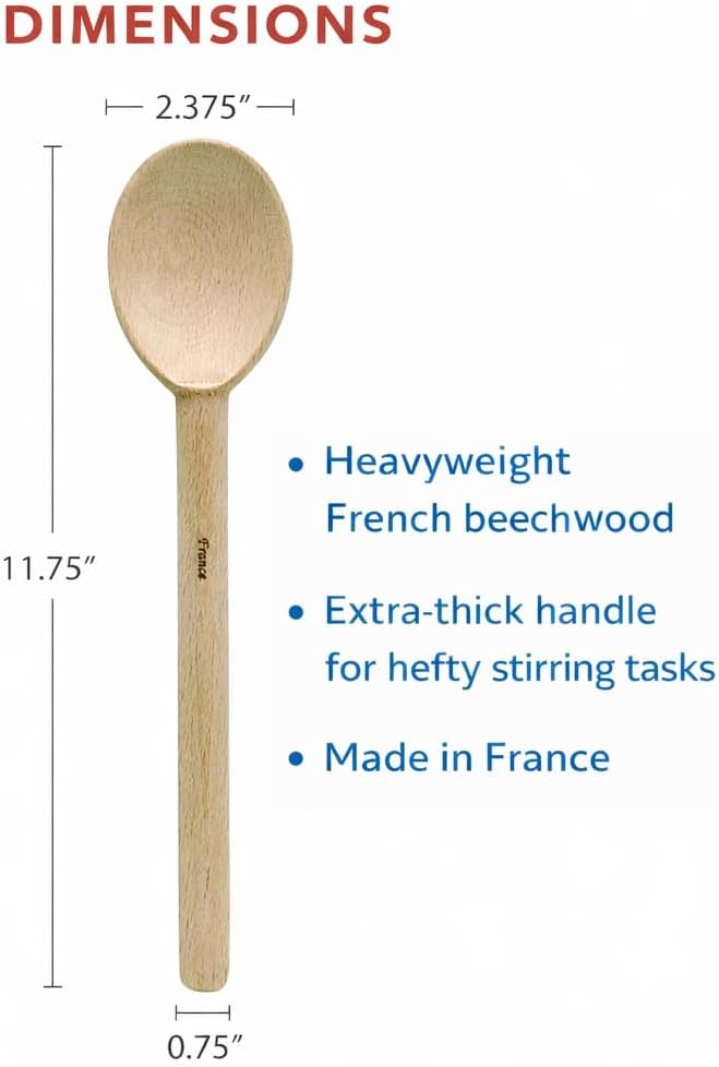 HIC Kitchen Deluxe Heavyweight French Beechwood Spoon, Made in France, 11.75 Inches, Heavy Duty Wooden Cooking Spoon For Stirring And Mixing