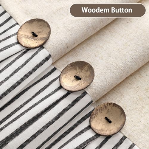 Farmhouse Shower Curtain Linen Button Black Stripe 72" W x 72" L