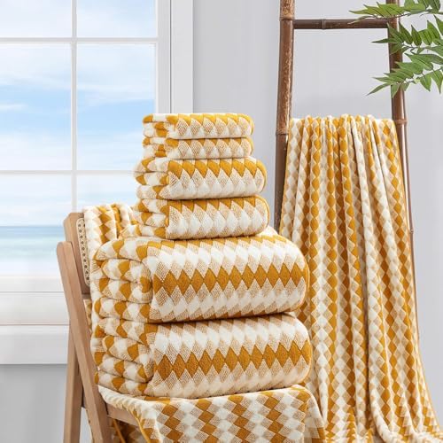 8 Piece Bathroom Towel Set |2 Oversized Bath Towels,2 Hand Towels,4 Washcloths| 600GSM Soft Hotel Towel Set Large Bath Sheet for Bathroom,Highly Absorbent Quick Dry Bath Towel Collections,Golden Brown