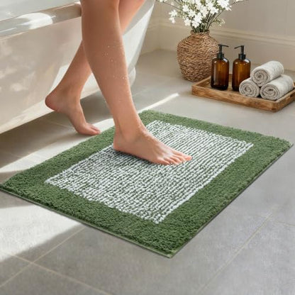 Bathroom Rugs 24x17 Non Slip Washable, Soft Absorbent Bath Mat Matcha Green