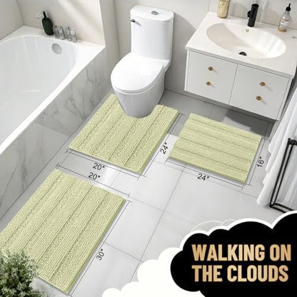 OLANLY Thick Small Bathroom Rugs 24x16, Soft Chenille Bath Rugs, Vanilla