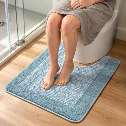 Toilet Rug U-Shaped 24x19 Washable Non Slip, Soft Bath Mat Dusty Blue