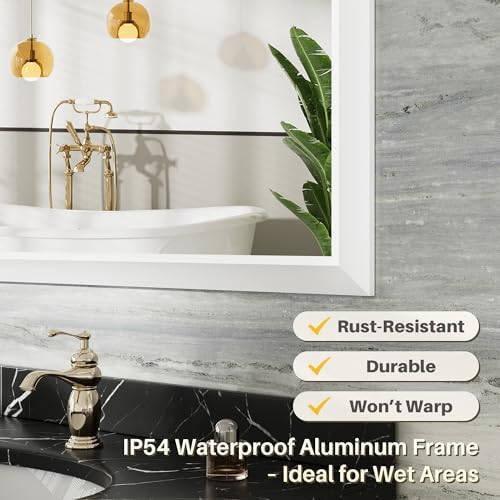 Briivue Bathroom Wall Mirror, White Metal Frame, 55x30 Inch