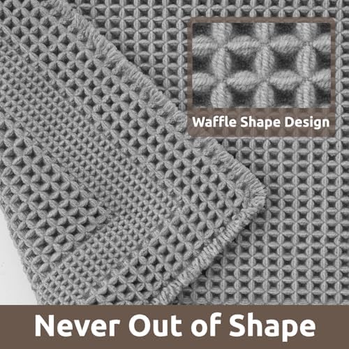 AMOAMI Waffle Bath Mat, Absorbent Bathroom Rugs Non Slip 18''x30'' Grey