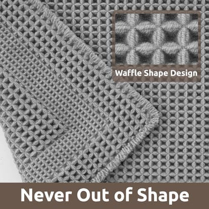 AMOAMI Waffle Bath Mat, Absorbent Bathroom Rugs Non Slip 17''x24'' Grey