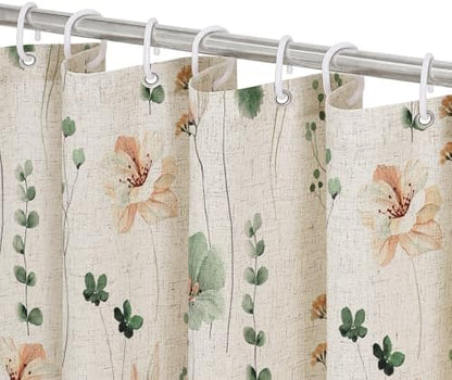 Gibelle Sage Green Linen Watercolor Floral Fabric Shower Curtain, 36x72