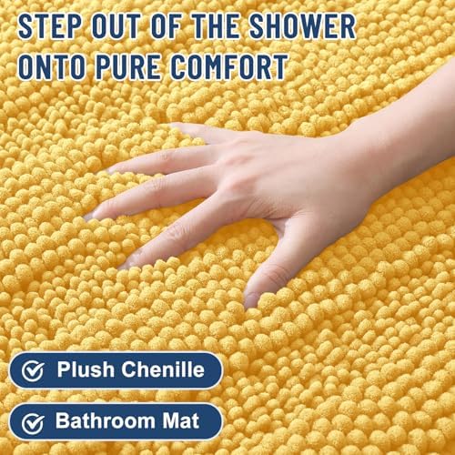 Grandaily Chenille Striped Bathroom Rugs 59x24, Extra Thick and Soft Absorbent Bath Mats, Rubber Backing, Plush Shaggy Shower Carpet, Machine Wash Dry, Bath Rug for Bathroom, Light Yellow