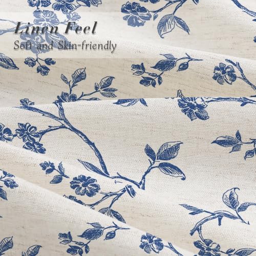 MitoVilla Navy Blue Linen Floral Shower Curtain for Bathroom, 72 x 72
