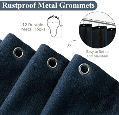 Naturoom Linen Shower Curtain 84 Inch Long for Bathroom Navy Blue 1 Panel