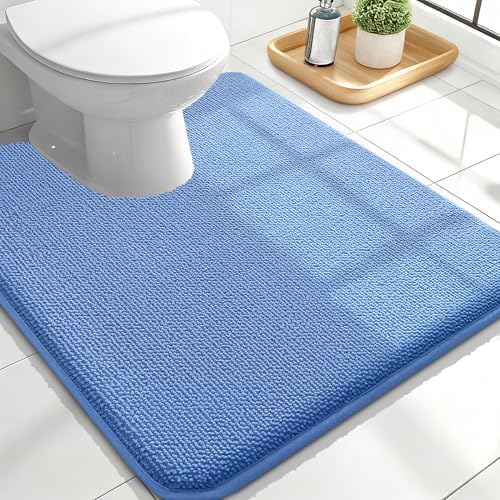 OLANLY Memory Foam Bathroom Toilet Rugs U-Shaped 24x20, Cornflower Blue