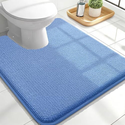 OLANLY Memory Foam Bathroom Toilet Rugs U-Shaped 24x20, Cornflower Blue