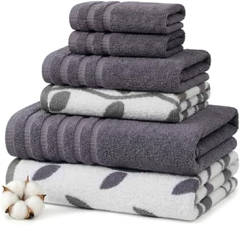Modern Threads 6 Piece Bath Towel Set – Bathroom Set with 2 Bath Towels, 2 Hand Towels, and 2 Wash Cloths – 100% Cotton, Super Absorbent & Extra Soft – Reversible Natural Vine (Purple)