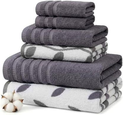 Modern Threads 6 Piece Bath Towel Set – Bathroom Set with 2 Bath Towels, 2 Hand Towels, and 2 Wash Cloths – 100% Cotton, Super Absorbent & Extra Soft – Reversible Natural Vine (Purple)