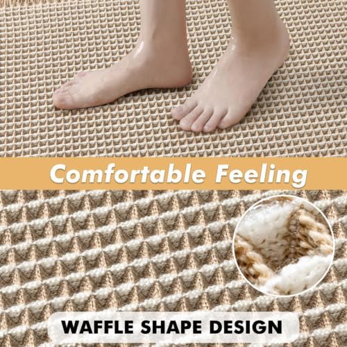 MIULEE Set of 2 Waffle Bathroom Rugs Brown&White Bath Mat 17"x24"+20"x47"