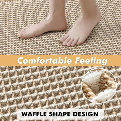 MIULEE Set of 2 Waffle Bathroom Rugs Brown&White Bath Mat 17"x24"+17"x48"
