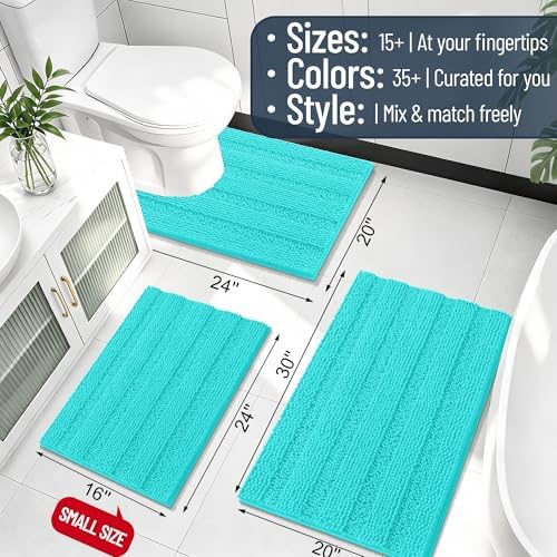 Smiry Thick Chenille Bathroom Runner Rugs 44x24, Absorbent Bath Mat, Teal