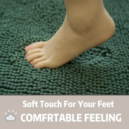 Bathroom Rugs Chenille, Extra Thick and Absorbent, Non-Slip, Machine Washable, Dry Quckily, Soft Cozy Plush, Used Under Shower Bathtub and Sink, Bath mat Sets 2Piece Dark Green
