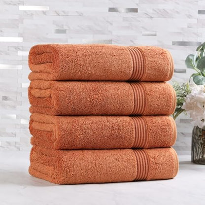 SUPERIOR Egyptian Cotton Bath Towel Set, Towels for Home Bathroom, Master Bath, Decor Essentials, Quick Dry, Absorbent, Large Body Towels, Spa, Hotel, Resort, Adult, Kids, Set of 4, Caramel Brown