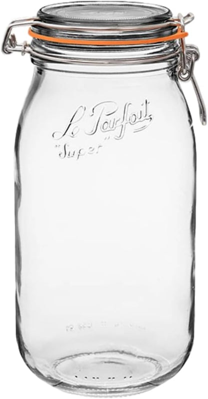 Le Parfait Super Jar 2L (64oz) French Glass Preserving Jar w/Airtight Rubber Seal & Wire Bail Closure - BPA-Free Canning Jar for Pickles, Fruits, Sauces & Food Storage - Made in France Since 1930 1PK