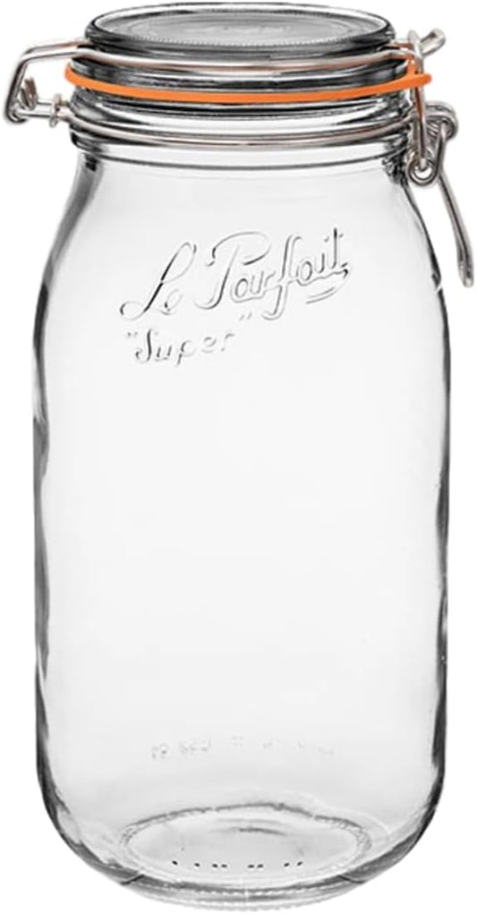 Le Parfait Super Jar 2L (64oz) French Glass Preserving Jar w/Airtight Rubber Seal & Wire Bail Closure - BPA-Free Canning Jar for Pickles, Fruits, Sauces & Food Storage - Made in France Since 1930 1PK
