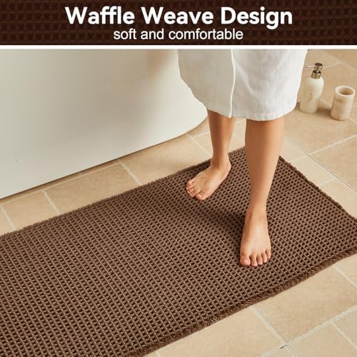 Triohero Waffle Bath Mat, Boho Bathroom Rugs Non Slip, 20x30 Mocha