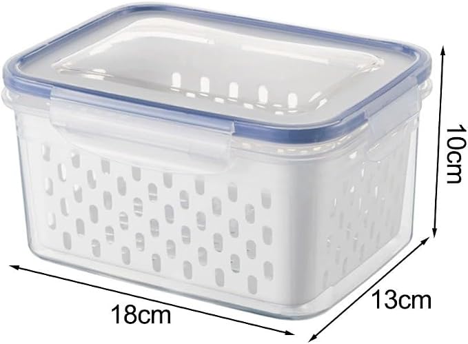 Multi-Functional Kitchen Sealed and Drainable Food Storage Container with Lid, 4 in 1 Produce Keeper with Basket, Freshness Preservation for Refrigerator or Pantry, 18x13x10cm and 22x16x12cm(L)