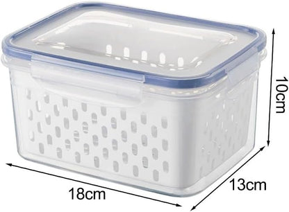 Multi-Functional Kitchen Sealed and Drainable Food Storage Container with Lid, 4 in 1 Produce Keeper with Basket, Freshness Preservation for Refrigerator or Pantry, 18x13x10cm and 22x16x12cm(L)