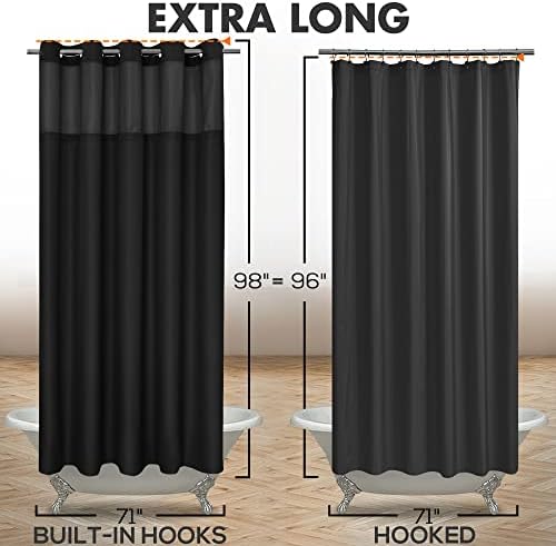 River Dream Extra Long No Hook Shower Curtain with Snap-in Liner, Black